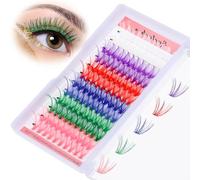 cobee Colored Lash Cluster Extensions, 120Pcs 14mm 16mm D Curl Individual Eyelash Clusters Mixed 6 Rainbow Colors Clusters Lashes for DIY Salon Home