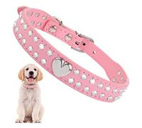 Cobee Crystal Dog Cat Collars with Bling PU Leather, Adjustable Diamond Rhinestone Bling Collar for Small Medium Dogs & Cats (M)