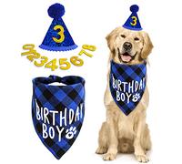 Cobee Dog Birthday Bandana Hat Number Set, 10 Pieces Dog Boy Birthday Party Supplies Pet Bandana Party Bling Hat with 8 Glitter Number for Small Medium Large Dogs