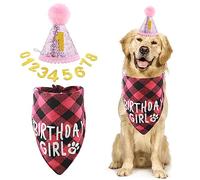 Cobee Dog Birthday Bandana Hat Number Set, 10 Pieces Dog Girl Birthday Party Supplies Pet Bandana Party Bling Hat with 8 Glitter Number for Small Medium Large Dogs