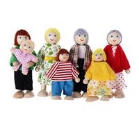 Cobee Dollhouse Family Figures - 7 Pieces Wooden Doll House People, Mini Pretend Play Miniature Figures (C)