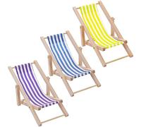 cobee Dollhouse Miniature Beach Chair, 3 Pieces 1:12 Wooden Mini Folding Beach Chair Dolls House Mini Deck Chair Dollhouse Furniture Accessories for Indoor Outdoor