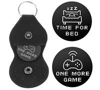Cobee Funny Destiny Flip Coins, Double Sided Gaming Novelty Coin One More Game/Go To Bed Pocket Hug Token with Leather Keyring Stainless Steel Decision Maker Coin Gifts for Boyfriend Girlfriend(Black)