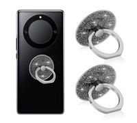 cobee Glitter Bling Cell Phone Ring Holders, 2 Pcs Sparkle Bling Finger Kickstand Round Glitter Finger Mount 180/360 Degree Rotation Cell Phone Finger Holder Ring Grip for Women/Girls(Silver)