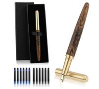 Cobee Handcrafted Wooden Fountain Pens Set, Vintage Luxury Wood Fountain Pen 0.5mm Fine Point Smooth Writing Pen With 12 Ink 2.6 mm Cartridges and Gift Box for Journaling Calligraphy Supplies(B)