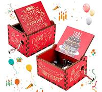 Cobee Happy Birthday Hand Crank Music Box, Mini Wood Music Box, Colorful Hand Crank Vintage Engraved Musical Boxes, Hand Operated Happy Birthday Gift for Family Friend Lover Colleague Classmate