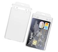 Cobee Hard Plastic ID Badge Case, 2 Pieces Clear Locking Top Load Vertical Badge Holder for One or Two Cards