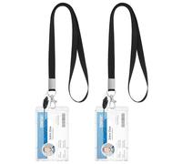 cobee Hard Plastic ID Card Badge Holder with Lanyards, 2 Set Heavy Duty Credit Card Protector with Thumb Slot Detachable Neck Lanyard Strap Clear Name Tag Holders Transparent Card Case Vertical