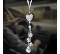 Cobee Heart Diamond Hanging Bling Accessories, Crystal Rear View Mirror Charms, Lucky Decor, Interior Hanging Pendant Charm Ornament for Women (White)