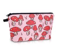 cobee Hippie Mushrooms Cosmetic Bags, Large Capacity Makeup Bag Waterproof Zipper Travel Toiletry Bag Funky Floral Makeup Organizer Pouch Mini Boho Clutch Bag for Women Grils, 8.6" x 5.5"(Mushroom-B)