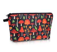 cobee Hippie Mushrooms Cosmetic Bags, Large Capacity Makeup Bag Waterproof Zipper Travel Toiletry Bag Funky Floral Makeup Organizer Pouch Mini Boho Clutch Bag for Women Grils, 8.6" x 5.5"(Mushroom-A)