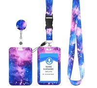 cobee ID Badge Holder with Lanyard, Retractable Starry Sky Badge Holder with Reels and Detachable Badge Lanyards Fashionable Neck Crossbody Lanyard Name Credit Card Protector for Nurse,Teacher(Purple)