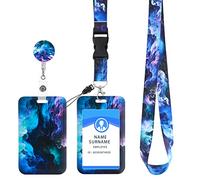 cobee ID Badge Holder with Lanyard, Retractable Starry Sky Badge Holders with Reels and Detachable Badge Lanyards Fashionable Neck Crossbody Lanyard Name Credit Card Protector for Nurse,Teacher(Blue)