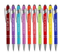 Cobee Inspirational Ballpoint Pens, 10 Pieces Retractable Ballpoint Pen with Stylus Tip 1.0 mm Black Ink Soft Touch Motivational Quote Pens with Coated Metal Motivational for School Office Gift
