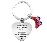 Cobee Inspirational Gifts Keyring for Women, Stainless Steel Motivational Keychain Encouragement Keyring Sometimes You Forget You're Awesome Key Chain Employee Appreciation Coworker Gifts(Red-Pink)