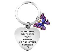 Cobee Inspirational Gifts Keyring for Women, Stainless Steel Motivational Keychain Encouragement Keyring Sometimes You Forget You're Awesome Key Chain Employee Appreciation Coworker Gifts(Purple)
