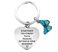 Cobee Inspirational Gifts Keyring for Women, Stainless Steel Motivational Keychain Encouragement Keyring Sometimes You Forget You're Awesome Key Chain Employee Appreciation Coworker Gifts (Blue)