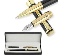 cobee Luxury Fountain Pen with Ballpoint Pen Nib, Fine Point Fountain Rollerball Pen in Gift Box with 4 Ink Cartridges Business Writing Pen Set for Signature Calligraphy Office