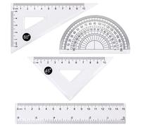 cobee Math Geometry Tools, 4PCS Plastic Geometry Kit Includes Straight Ruler, Triangle Rulers, Protractor, Drafting Ruler Geometry Math Ruler Measuring Tool for Student School Office Supplies