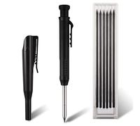 Cobee Mechanical Carpenter Pencils with 6 Refills, Solid Carpenter Pencils with Built-in Sharpener Woodworking Deep Hole Making Automatic Pencils Long Nosed for Drawing Scribing Construction(Black)