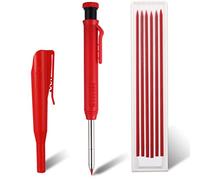 Cobee Mechanical Carpenter Pencils with 6 Refills, Solid Carpenter Pencils with Built-in Sharpener Woodworking Deep Hole Making Automatic Pencils Long Nosed for Drawing Scribing Construction(Red)