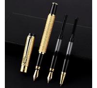 Cobee Metal Fountain Pen with 3 Different Nibs Set, Luxury Fountain Pen Includes Medium, Extra Fine Point, Bent Nib Calligraphy Writing Pen Frosted Finish Business Pen for Men Women(Gold)