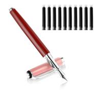 Cobee Metal Fountain Pens with 10 Black Ink Cartridges, 0.5mm Fine Nib Fountain Pen Smooth Writing Luxury Calligraphy Pen Office School Supplies (Red)
