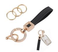 Cobee Microfiber Leather Car Keychain, Bling Universal Key Fob Holder with Anti Lost D Buckle 360 Degree Rotatable Car Key Fob Keychain Holder with 3 Keyrings and Repair Bar (Black)