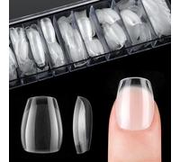 cobee Mini Short Nail Tips, 504pcs PMMA Resin False Press on Nails Clear Soft Gel Full Cover Fake Nail Tips Half Matte Pre-Etched for Women Nail Salon Home DIY Extensions, 12 Sizes(Short Trapezoidal)