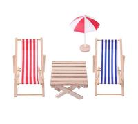Cobee Miniature Dollhouse Beach Chair,4pcs 1:12 Beach Miniature Dollhouse Decoration Outdoor Accessories Mini Doll Twin Deck Chairs,Umbrella,Table for DIY Garden Plant Pool Cake Furniture Decor