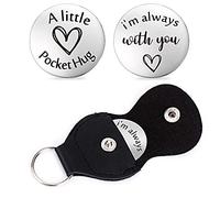 Cobee Pocket Hug Token, Encouragement Long Distance Relationship Keepsake Stainless Stell Double Sided Inspirational Pocket Hug Token Gift with Leather Keychains for Family, Friends, Lovers(Style-C)