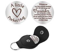 Cobee Pocket Hug Token, Encouragement Long Distance Relationship Keepsake Stainless Stell Double Sided Inspirational Pocket Hug Token Gift with Leather Keychains for Family, Friends, Lovers(Style-A)