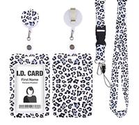 cobee Retractable Badge Holder with Lanyard, Leopard Print ID Badge Holder with Detachable Lanyard Carabiner Scroll Clip Plastic Vertical ID Card Protector for Women Nurses Office School(White)