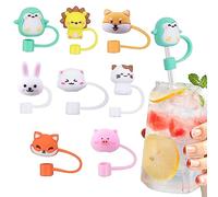 cobee Reusable Straw Caps Cover, 8 Pcs Dust-Proof Drinking Straw Cover for 6-8mm Straws Silicone Straw Tips Cover Cute Cartoon Colorful Straw Toppers Cover Party Drinking Straws(Style-B)