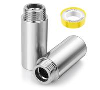 cobee Shower Head Extension Arm, 2Pcs Stainless Steel 50mm Length 1/2 G1 Male to 1/2 G1 Female Thread Reducer Coupling Straight Adapter Connector with Plumbers Duct Tape for Fixed Shower Head Piping