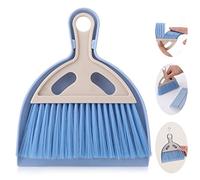 cobee Small Broom and Dustpan Cleaning Set, Mini Whisk Dustpan and Brush with Handle Portable Table Top Dust Pan Dining Table Crumb Sweeper Cleaning Tools with Soft Bristles for Housekeeping(Blue)