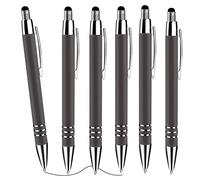 Cobee Stylus Tip Ballpoint Pens, 6 Pieces 1.0mm Retractable Ball Point Pen Medium Point Smooth Writing Pen Black Ink Metal Stylus for Touch Screens(Grey)