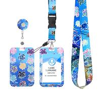 cobee Summer Sea Turtle ID Badge Holder with Lanyard, Marine Life Theme Retractable Badge Reel Clip and Detachable Lanyards with Card Holder Protector for Nurse Teacher Student Office School Supplies