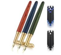 Cobee Vintage Wooden Fountain Pens Set, 3Pcs Handcrafted Luxury Wood Fountain Pen 0.5mm Smooth Writing Pen with 12 2.6 mm Ink Cartridges for Journaling Calligraphy School Office (B)