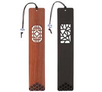 cobee Wooden Bookmarks for Book Lovers, 2 Pieces Handmade Wood Book Mark Natural Hollow Craft Bookmark Vintage Bookmark Gift for Women Men Students (G)