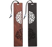 cobee Wooden Bookmarks for Book Lovers, 2 Pieces Handmade Wood Book Mark Natural Hollow Craft Bookmark Vintage Bookmark Gift for Women Men Students (A)