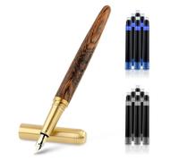 Cobee Wooden Fountain Pen with 12 Pcs 2.6 mm Ink Cartridges, Handcrafted Luxury Wood Fountain Pen Vintage 0.5mm Fine Point Journaling Pen for Business Calligraphy Gifts Supplies (B)