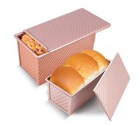 Cobenga 2 Pack Loaf Pan with Lid, 1 lb/0.5 lb Non-Stick Bread Pans, Carbon Steel Corrugated Bread Toast Box Mold with Cover for Baking, Bread Pan Bread Tin for Homemade Cakes, Breads