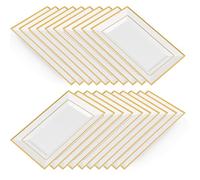 Cobenga 20 Pcs Reusable Serving Trays, Thicken Plastic Platters for Party Food, 33x20cm Serving Platters with Gold Border, Rectangle Serving Plates for Birthdays Weddings