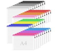 Cobenga 36 Pcs A4 Plastic Wallets File Bags, Waterproof A4 Plastic Folders Zip Wallets Document Folder, Document Wallets Zip Lock Bags Mesh Zipper Bag for School Office Travel Receipts Storage