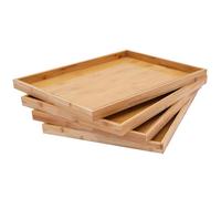 Cobenga 4 Pcs Wooden Tray, 37 x 26 x 2.5cm Rectangular Wooden Serving Tray, Portable Rectangle Platters for Kitchen Dining Snack Fruit tv Bed Trays (Natural)