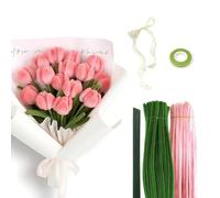 Cobenga 400PCS Tulip Pipe Cleaners for Craft, 30 cm Green and Pink Pipe Cleaners, Pipe Cleaner Flower Kit, 30 Chenille Stems with Flower Pole, Flower Core & Gardening Tape, Arts & Crafts for DIY