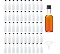 Cobenga 50 Pack Mini Plastic Bottles with Lids, 50 ml Empty Shot-Type, Reusable Small Ginger Refillable (1 Funnel Included), Miniature Alcohol Bottles for Spirit Samples or Party Favours