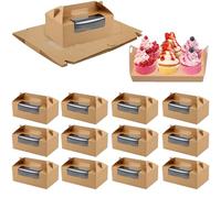 Cobenga 50 Pcs Cupcake Boxes, 6-hole Kraft Paper Cupcake Box with Transparent Window & Handle, Cardboard Packaging Cake Boxes Bakery Pastry Boxes for Cookies Muffins Cupcakes Desserts Pies