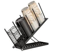 Cobenga Cup and Lid Holder - Adjustable 4 Compartment Coffee Cup Holder Organizer, Disposable Cup Dispenser with Coffee Pod Straw Storage Basket for Bar Countertop Breakroom Metal Black